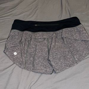 Lululemon speed up shorts in the color heathered lux size 6 In okay condition.
